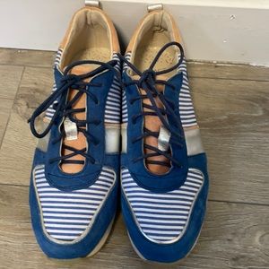 Bocage blue white striped sneakers with silver detail